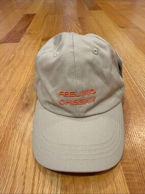 Morphe Beige Baseball Cap with Orange "Feeling Cheeky" Embroidery